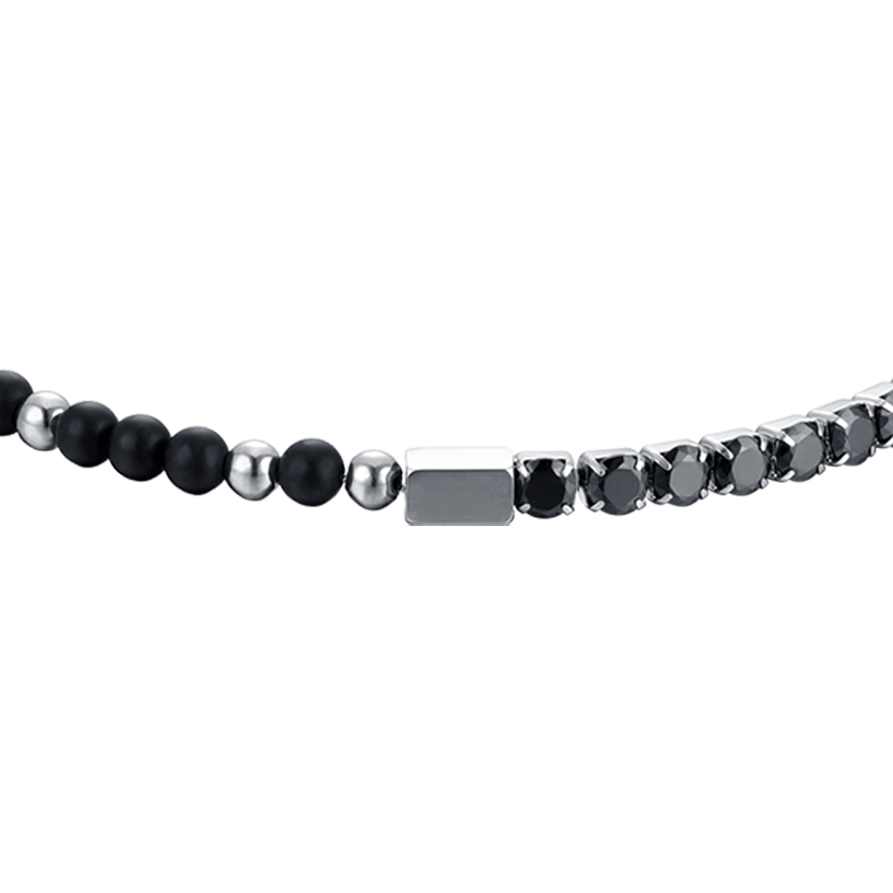 STEEL MEN'S BRACELET WITH BLACK CRYSTALS AND BLACK STONES