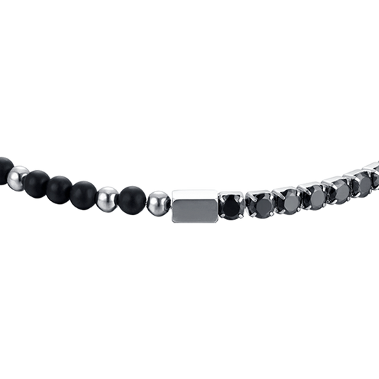 STEEL MEN'S BRACELET WITH BLACK CRYSTALS AND BLACK STONES