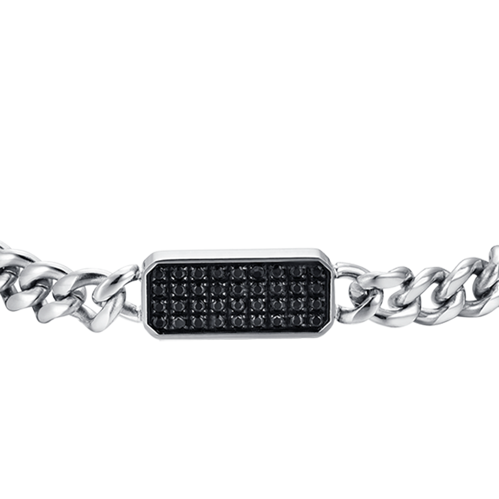 STEEL MEN'S BRACELET WITH BLACK CRYSTAL ELEMENT