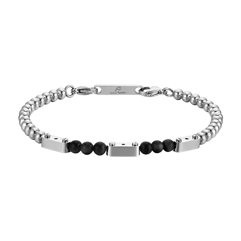 STEEL MEN'S BRACELET WITH BLACK STONES