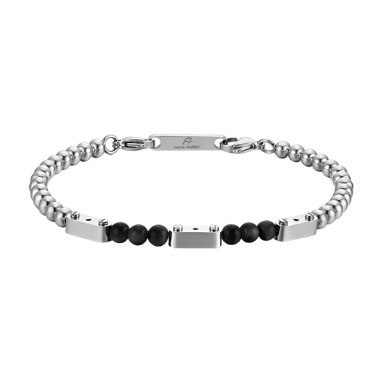 STEEL MEN'S BRACELET WITH BLACK STONES