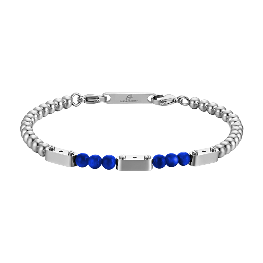 MAN'S BRACELET IN STEEL WITH LAPIS STONES Luca Barra