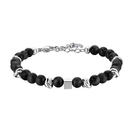 STEEL MEN'S BRACELET WITH BLACK STONES AND STEEL ELEMENTS