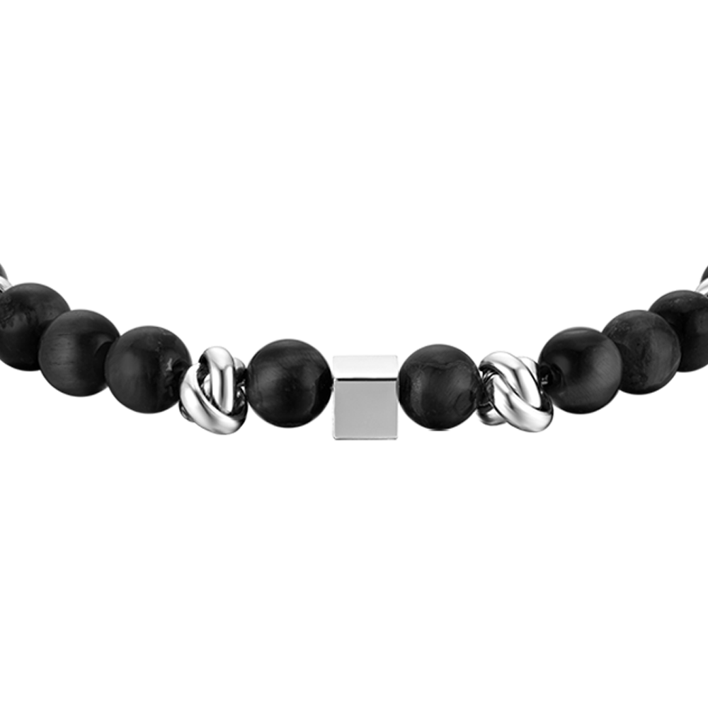 STEEL MEN'S BRACELET WITH BLACK STONES AND STEEL ELEMENTS