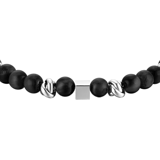 STEEL MEN'S BRACELET WITH BLACK STONES AND STEEL ELEMENTS