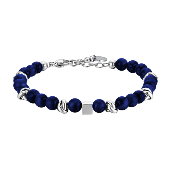 STEEL MEN'S BRACELET WITH BLUE STONES AND STEEL ELEMENTS