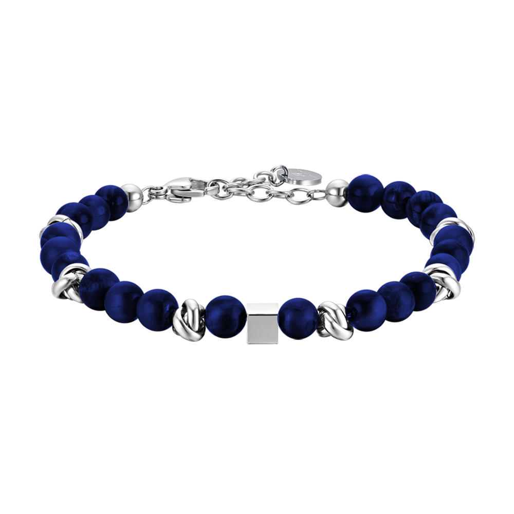 STEEL MEN'S BRACELET WITH BLUE STONES AND STEEL ELEMENTS