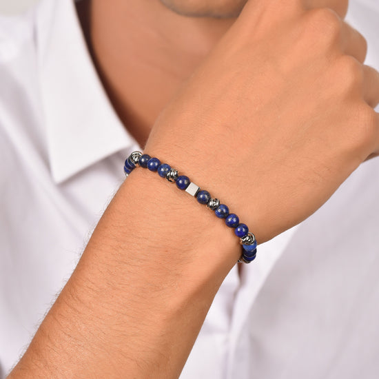 STEEL MEN'S BRACELET WITH BLUE STONES AND STEEL ELEMENTS