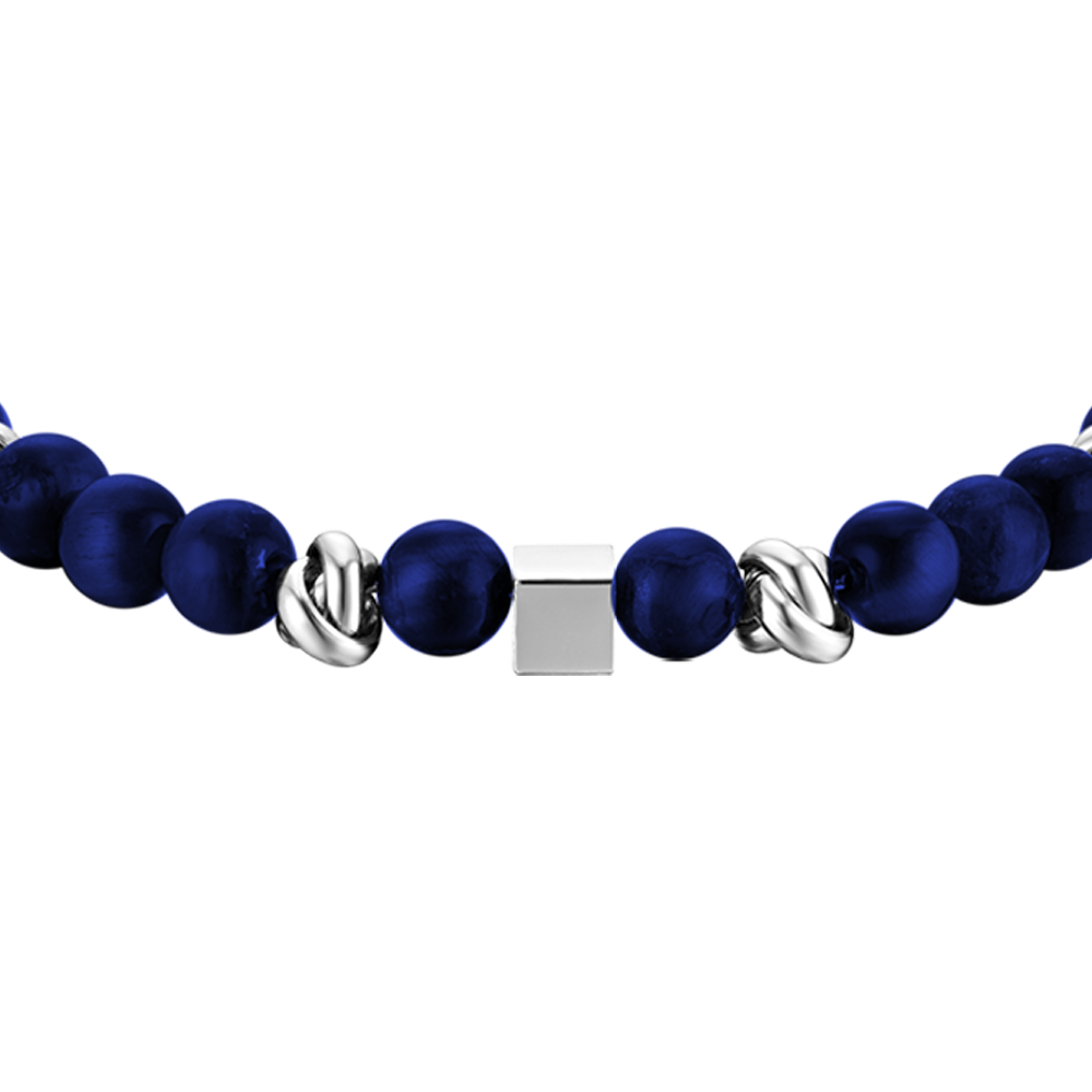 STEEL MEN'S BRACELET WITH BLUE STONES AND STEEL ELEMENTS