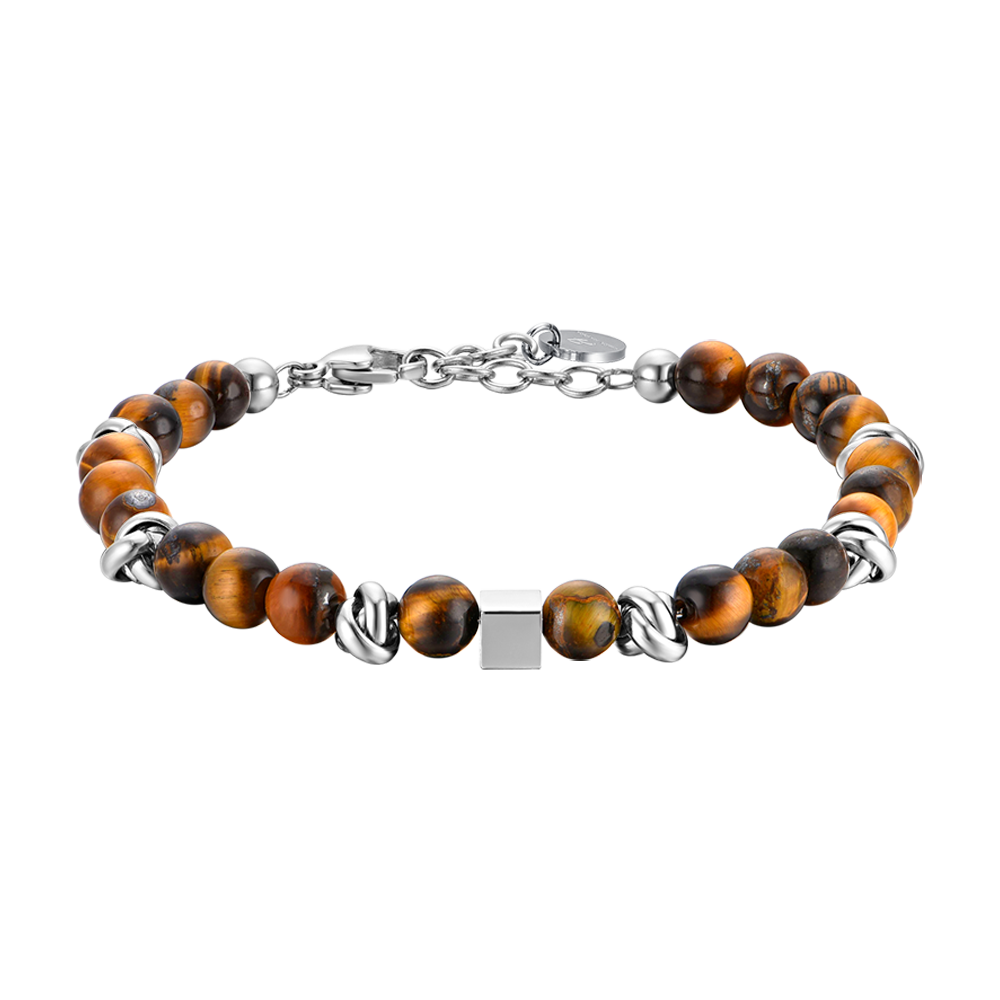 STEEL MEN'S BRACELET WITH TIGER EYE STONES AND STEEL ELEMENTS