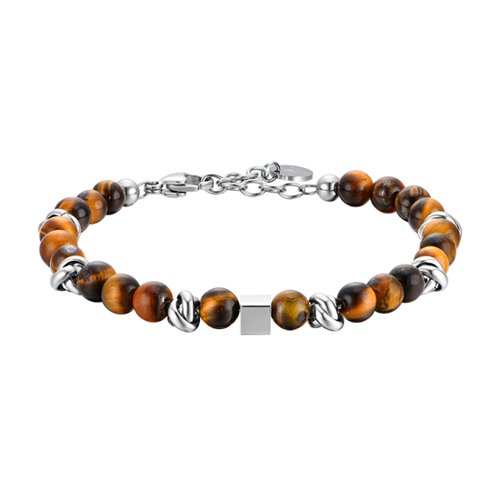 STEEL MEN'S BRACELET WITH TIGER EYE STONES AND STEEL ELEMENTS