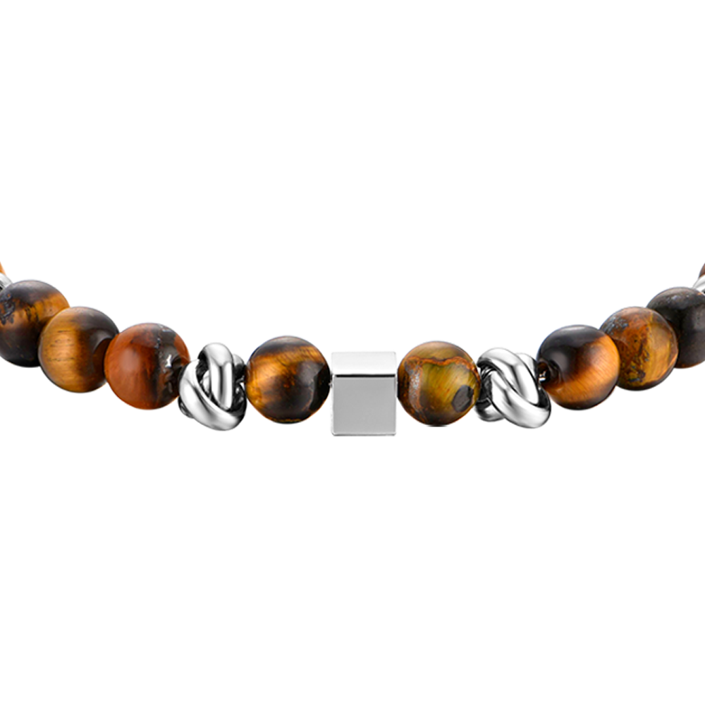 STEEL MEN'S BRACELET WITH TIGER EYE STONES AND STEEL ELEMENTS