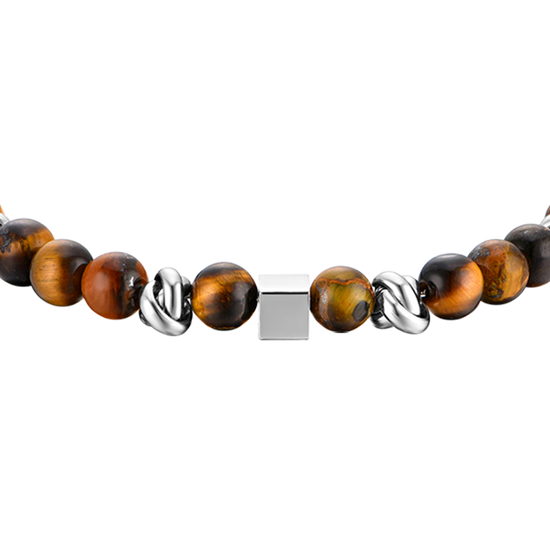 STEEL MEN'S BRACELET WITH TIGER EYE STONES AND STEEL ELEMENTS