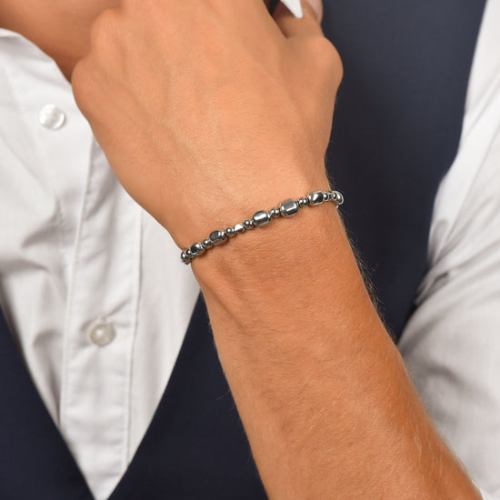 MEN'S STEEL BRACELET WITH SILVER HEMATITE