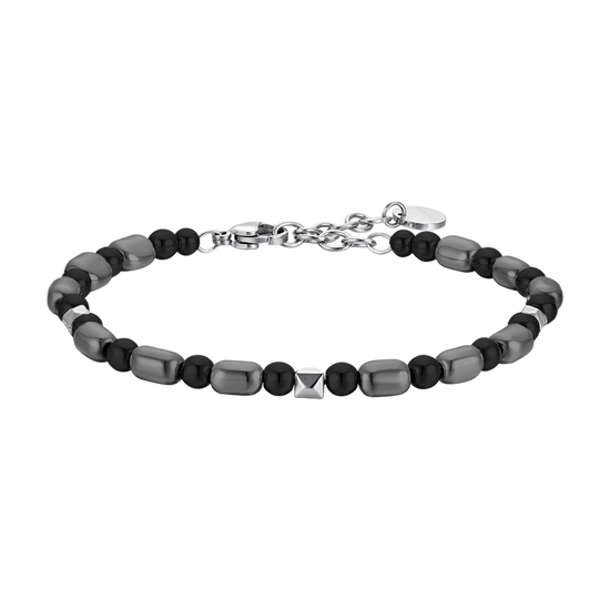 STEEL MEN'S BRACELET WITH IP GUN AND BLACK HEMATITE