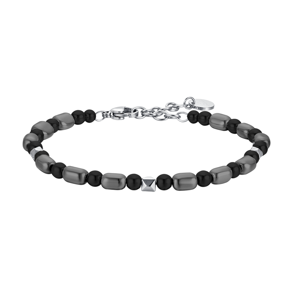 STEEL MEN'S BRACELET WITH IP GUN AND BLACK HEMATITE