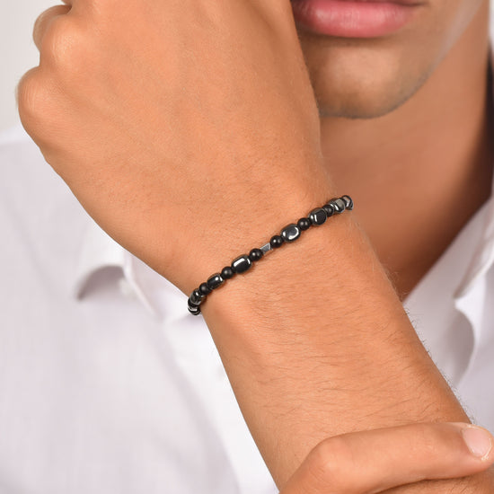 STEEL MEN'S BRACELET WITH IP GUN AND BLACK HEMATITE