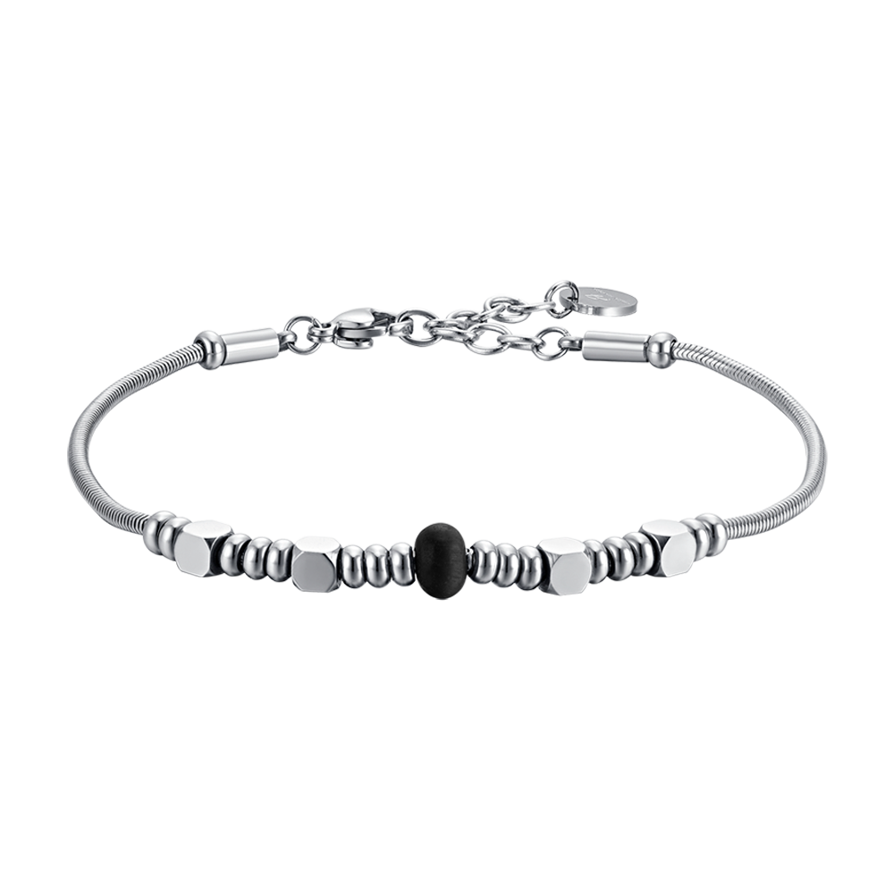 STEEL MEN'S BRACELET WITH BLACK AGATE