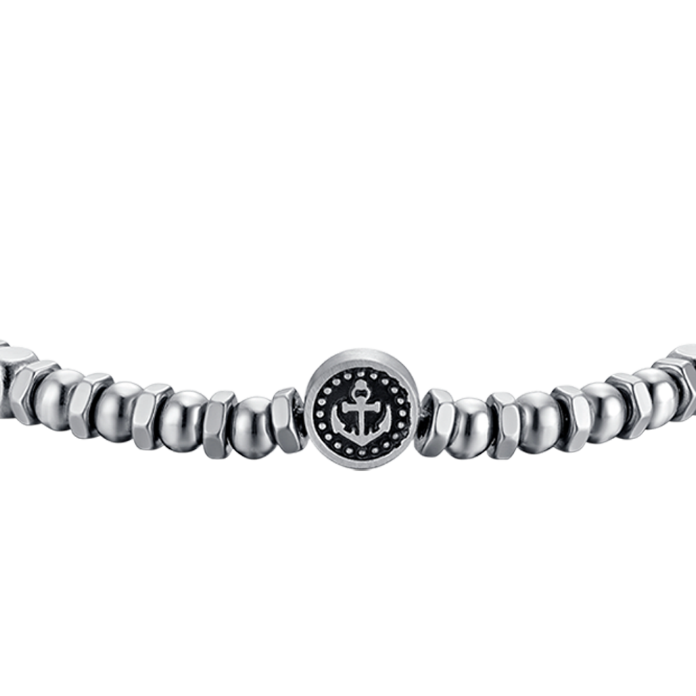 MAN'S BRACELET IN STEEL WITH ANCHOR AND BLACK ENAMEL Luca Barra