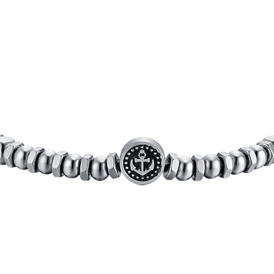 MAN'S BRACELET IN STEEL WITH ANCHOR AND BLACK ENAMEL Luca Barra