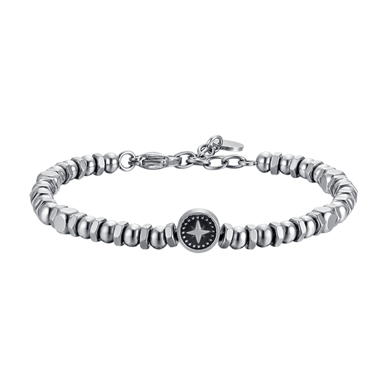 STEEL MEN'S BRACELET WITH COMPASS ROSE AND BLACK ENAMEL