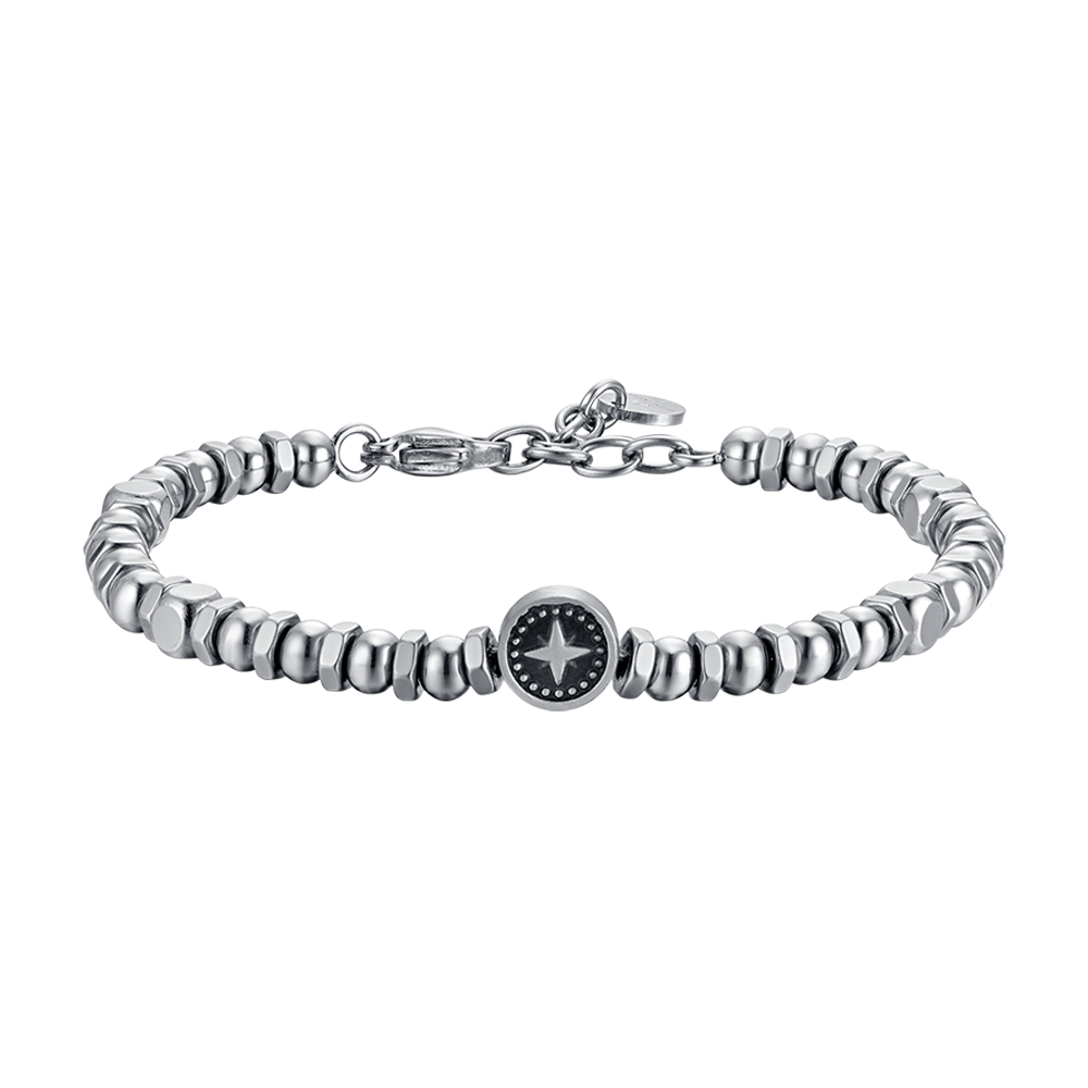 STEEL MEN'S BRACELET WITH COMPASS ROSE AND BLACK ENAMEL