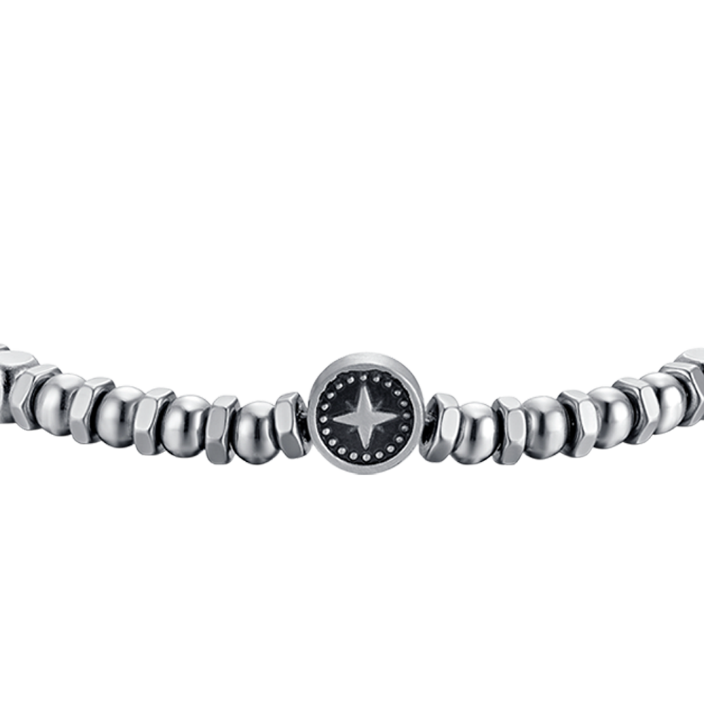 STEEL MEN'S BRACELET WITH COMPASS ROSE AND BLACK ENAMEL