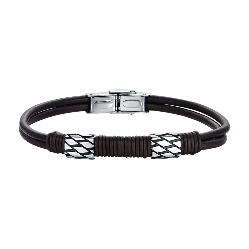 MAN'S BROWN LEATHER BRACELET WITH STEEL ELEMENTS Luca Barra