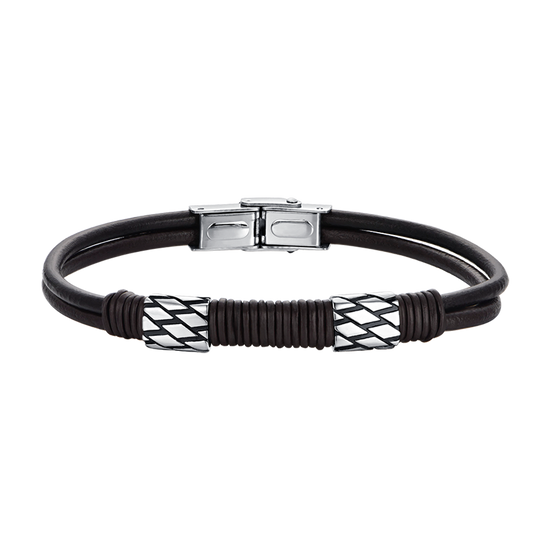 MAN'S BROWN LEATHER BRACELET WITH STEEL ELEMENTS Luca Barra