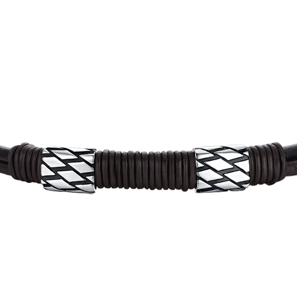 BROWN LEATHER MEN'S BRACELET WITH STEEL ELEMENTS