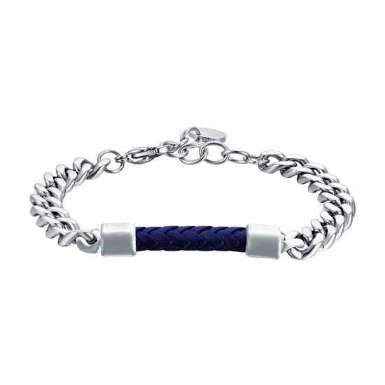 STEEL MEN'S BRACELET WITH BLUE LEATHER ELEMENT