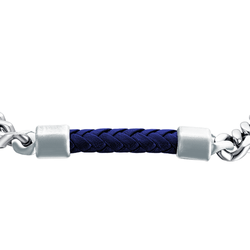 MEN'S STEEL BRACELET WITH BLUE LEATHER ELEMENT Luca Barra