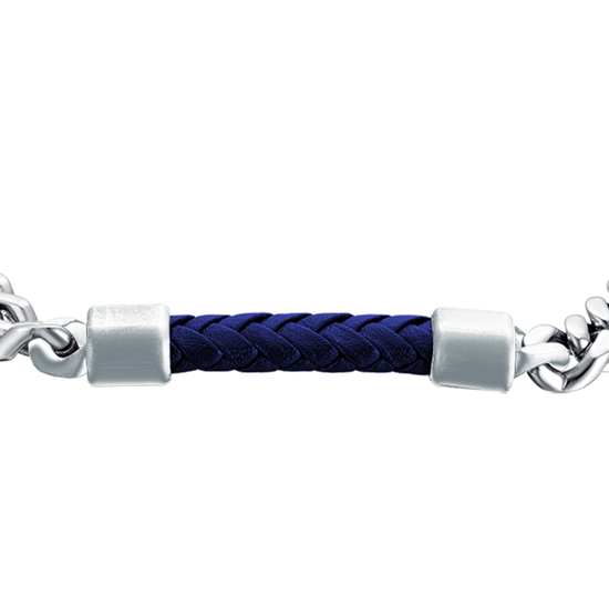 MEN'S STEEL BRACELET WITH BLUE LEATHER ELEMENT Luca Barra