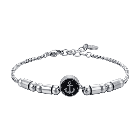 MEN'S STEEL ELEMENT BRACELET WITH SILVER ANCHOR AND BLACK ENAMEL