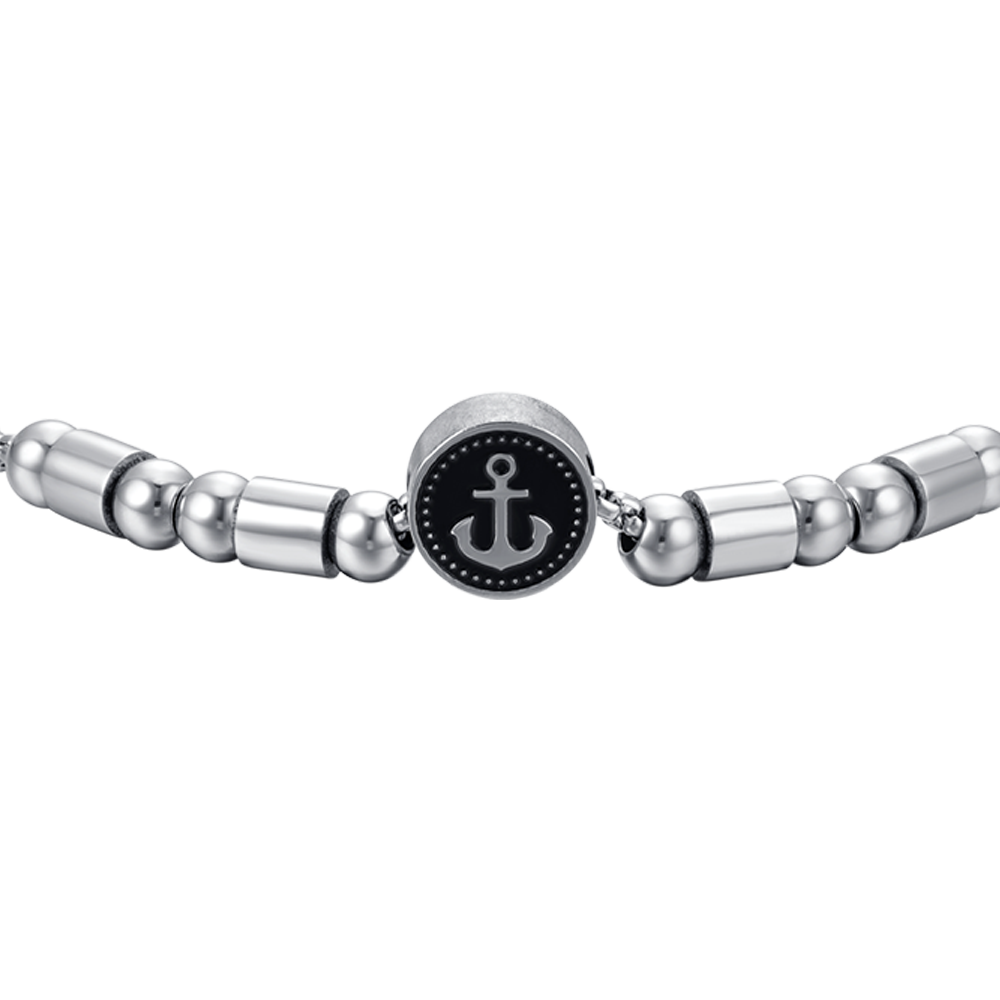 MEN'S STEEL ELEMENT BRACELET WITH SILVER ANCHOR AND BLACK ENAMEL Luca Barra