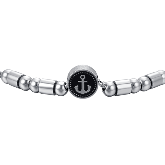 MEN'S STEEL ELEMENT BRACELET WITH SILVER ANCHOR AND BLACK ENAMEL Luca Barra