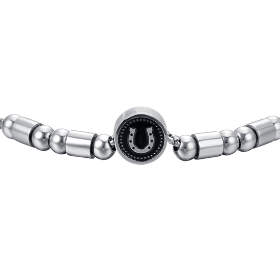 MEN'S STEEL ELEMENT BRACELET WITH SILVER HORSESHOE AND BLACK ENAMEL