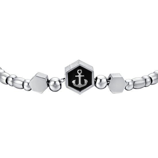 MEN'S STEEL ELEMENT BRACELET WITH SILVER ANCHOR AND BLACK ENAMEL