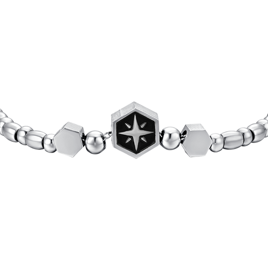 MEN'S STEEL ELEMENT BRACELET WITH SILVER WIND ROSE AND BLACK ENAMEL Luca Barra