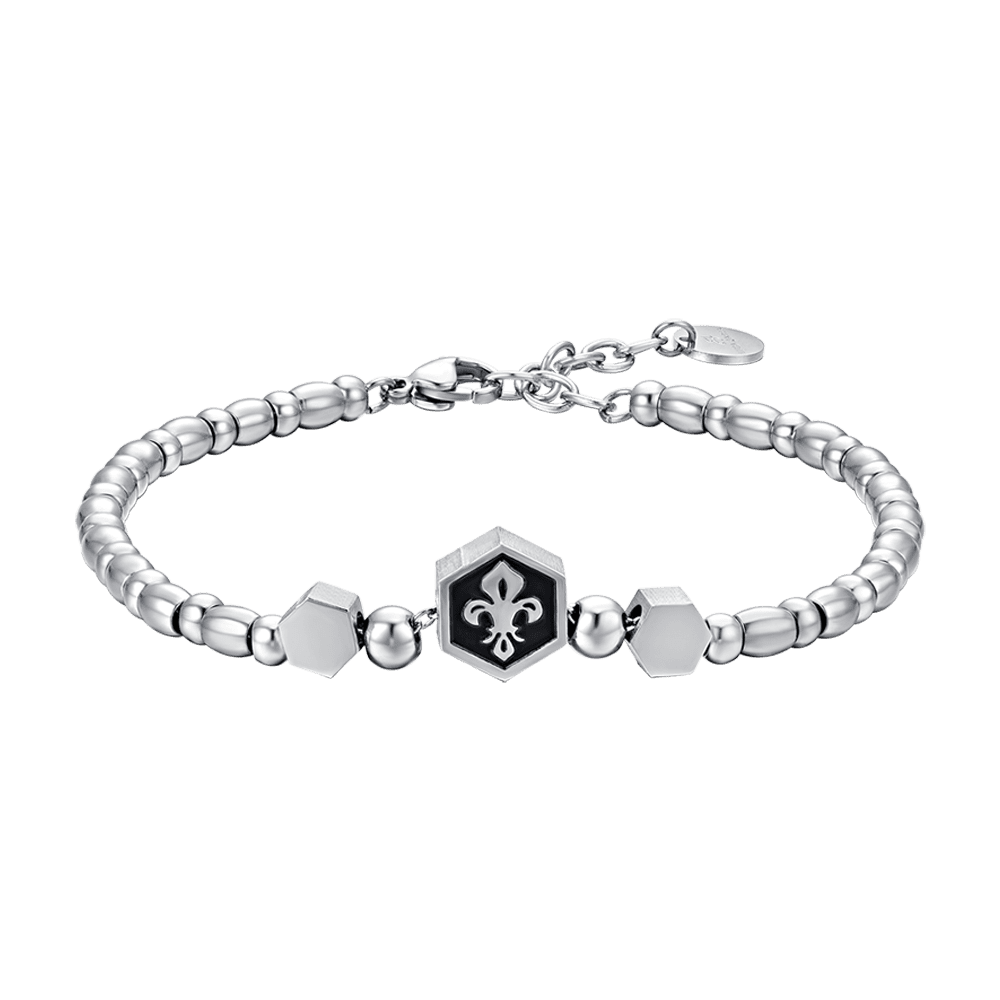 MEN'S STEEL ELEMENT BRACELET WITH SILVER LILY AND BLACK ENAMEL