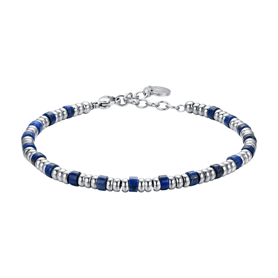 STEEL MEN'S BRACELET WITH SILVER ELEMENTS AND BLUE STONES