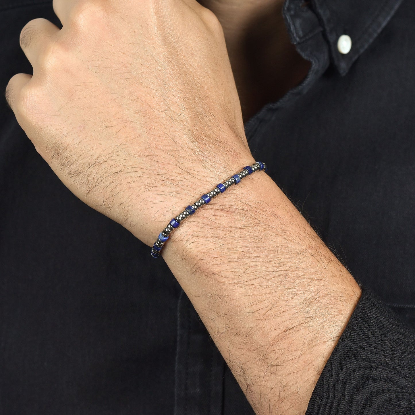 MEN'S BRACELET IN STEEL WITH SILVER ELEMENTS AND BLUE STONES Luca Barra