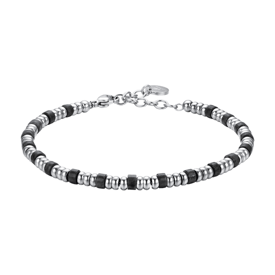 MEN'S BRACELET IN STEEL WITH SILVER ELEMENTS AND BLACK STONES Luca Barra