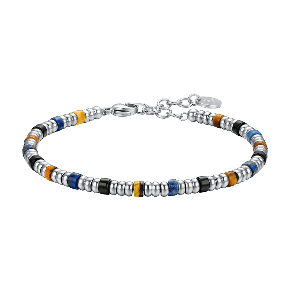 STEEL MEN'S BRACELET WITH SILVER ELEMENTS AND MULTICOLOR STONES