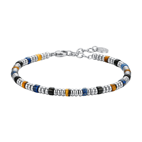 MEN'S BRACELET IN STEEL WITH SILVER ELEMENTS AND MULTICOLOR STONES Luca Barra