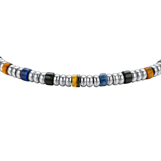 STEEL MEN'S BRACELET WITH SILVER ELEMENTS AND MULTICOLOR STONES