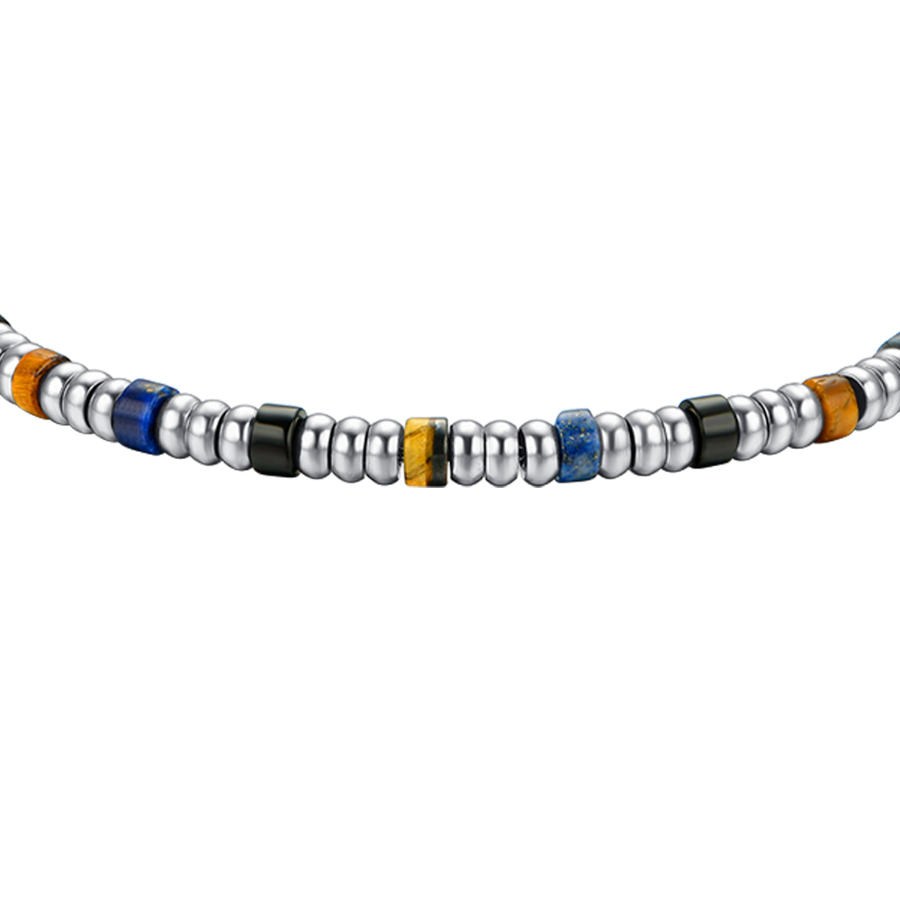 STEEL MEN'S BRACELET WITH SILVER ELEMENTS AND MULTICOLOR STONES