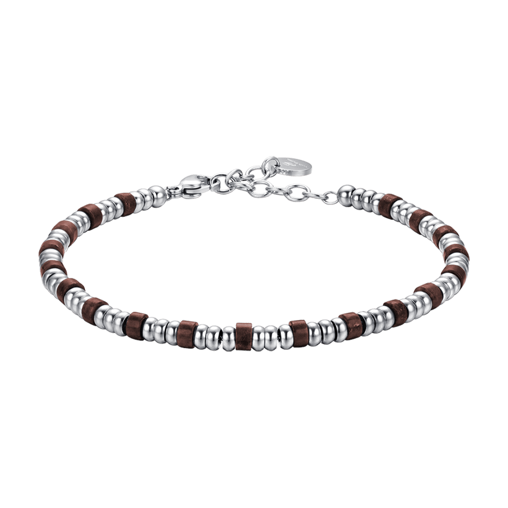 MEN'S BRACELET IN STEEL WITH SILVER ELEMENTS AND TIGER'S EYE STONES Luca Barra