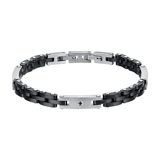 STEEL MEN'S BRACELET WITH BLACK CERAMIC AND BLACK CRYSTAL