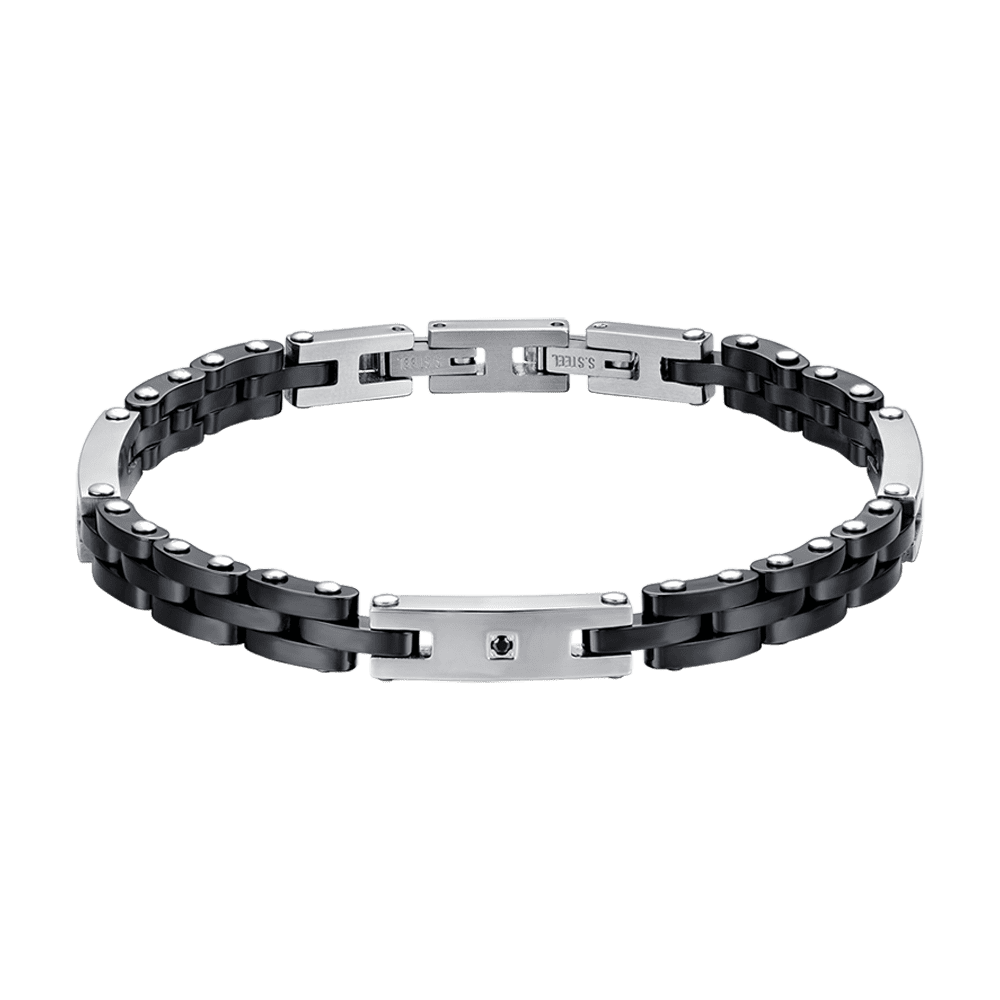 MEN'S BRACELET IN STEEL WITH BLACK CERAMIC AND BLACK CRYSTAL Luca Barra